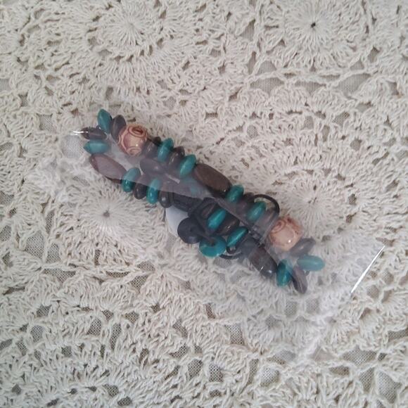 Wooden Bead Stacked Slide Bracelet Brown Turquoise - Picture 6 of 7